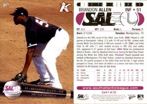Brandon Allen 2007 MultiAd South Atlantic League Top Prospects #1 Card