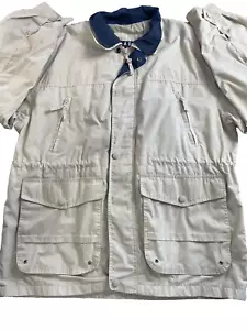 Vtg Trader Bay Jacket Chore Mens Large Beige Windbreaker Pockets Full Zip - Picture 1 of 22