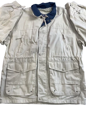 Vtg Trader Bay Jacket Chore Mens Large Beige Windbreaker Pockets Full Zip - Image 1 of 4