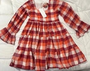 NWT Well Dressed Wolf Autumn Plaid Julia Gauzy Cotton Tiered Dress Girls Size 10 - Picture 1 of 3