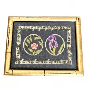 Ago punto croce con cornice vintage art nouveau floreale 1984 10"x8,5" - Foto 1 di 4