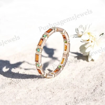 925 Sterling Silver 4x2 Baguette Shape Natural Garnet Band Rose Gold Plated Ring - Image 1 of 4