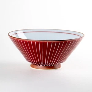 Arita yaki ware Gohan Chawan Japanese Rice bowl White tit pattern Red Japan F/S - Picture 1 of 4