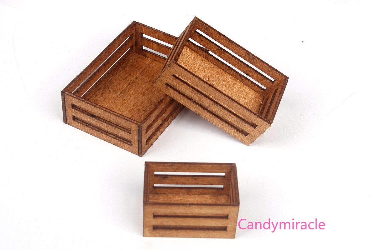 3 Mini Holz-Aufbewahrungskörbe Für Puppenhaus – 1/12 Maßstab, Ca. 4 X 3,5 X 2,2 Cm – Für Obst & Gemüse-Deko