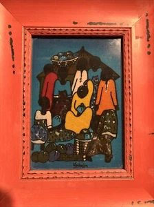 Henry Kasujja Painting Family At Market Place 7x8 Approx - Picture 1 of 2