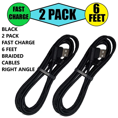 2 Pack 6ft C USB A Cable Adapter Cord 90 Degree Angle Quick Charger Nylon Braid - Image 1 of 4
