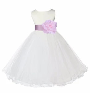 IVORY WEDDING BRIDESMAID FORMAL GOWN FLOWER GIRL DRESS TULLE 12M 2 3 4 6 8 10 12 - Picture 1 of 45
