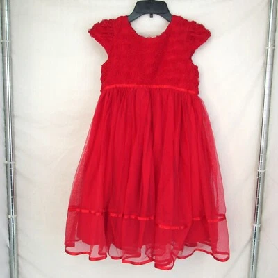Marmellata Classics Girl's Red Rosette Party Dress with Tulle Overskirt Size 8 - Image 1 of 4