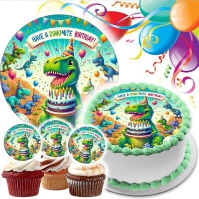 Dinosaurier Tortenaufleger Party Deko Geburtstag Geschenk Muffin essbar Jurassic - Bild 1 von 4