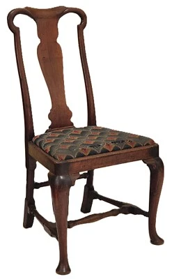 SILLA Queen Anne, c1730, nogal macizo, Inglaterra, Sheppards Crook, asiento deslizante, 40"t Foto 1 de 4