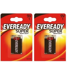 2 x Eveready Super Heavy Duty 9V Battery Long Lasting E Block 6F22 Universal - Picture 1 of 3