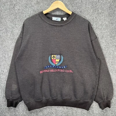 Винтажный свитшот Beverly Hills Polo Club для взрослых средний размер черный 80-е выцветшая лошадь - Изображение 1 из 4