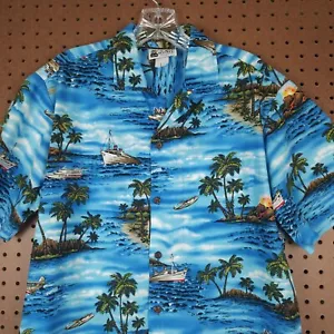 Vintage Aloha Republic Men's Hawaiian shirt Palm Tree Yaht Boat Size Medium- EUC - Picture 1 of 5