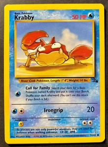 Krabby 51/62 Fossil Unlimited Common WOTC Pokemon Card - Near Mint - Picture 1 of 2