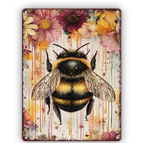 Letrero de hojalata de metal rústico de abejorro de otoño decoración de pared francesa de campo rústico 8x12 - Imagen 1 de 2