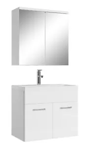 Badezimmer Badmöbel-Set Montreal 01 mit Spiegelschrank 60cm Waschbecken Hochglan - Bild 1 von 5