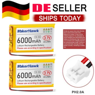 2 Stücke 3C 3,7V 6000mAh LiPo-Akku wiederaufladbar, 1S 105080 LiPo Akku ESP32 DE - Bild 1 von 4