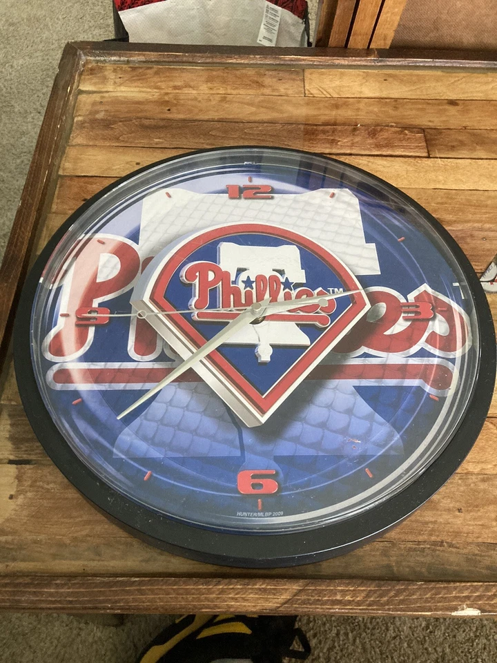 15" Philadelphia Phillies Logo Wood Frame Wall Clock - Image 1 of 1