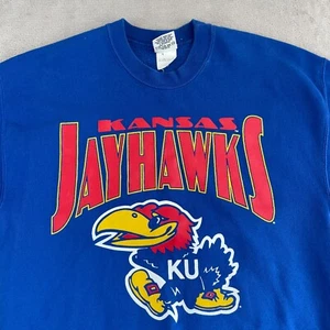Vintage Kansas Jayhawks Sweatshirt Herren XL blau großes Logo Crew hergestellt in den USA NutMeg Etikett - Bild 1 von 7