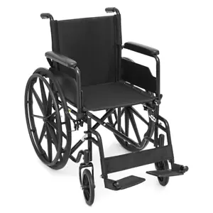 Foldable Manual Wheelchair,Transport Wheelchair w/Footrest & Armrest,Black - Picture 1 of 8