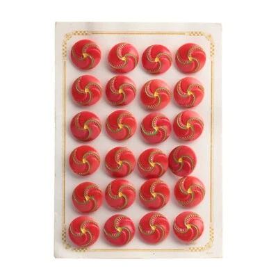 Card (24) Vintage Czech Deco 1920's hand painted red spiral glass buttons 18mm - Image 1 of 3