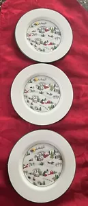 Lot Of 3 LENOX SLEIGHRIDE 8" SALAD PLATES Green Rim Mint Condition MAKE AN OFFER - Picture 1 of 10