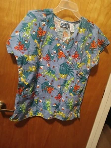 WOMAN'S JIJ SCRUBS SMALL SCRUB TOP SHIRT FROGS MULTI COLORED - Picture 1 of 3