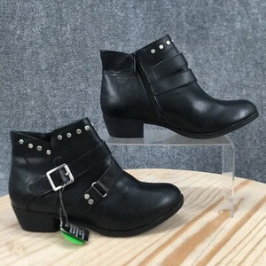 A.N.A. Boots Womens 6 Wide Alford Stacked Motorcycle Ankle Booties Heels Black - Picture 1 of 13