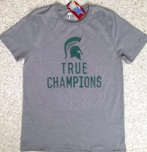 $20 MICHIGAN STATE SPARTANS TRUE CHAMPIONS T-SHIRT grigio scuro e verde look vintage UOMO - Foto 1 di 4