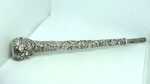 ANTIQUE S. KIRK & SON REPOUSSE FLORAL STERLING SILVER PARASOL HANDLE 10 1/4" - Picture 1 of 7