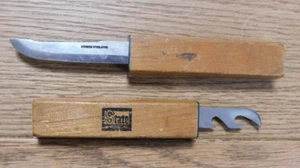 Vintage 60s Fishing Knife Wood Handle Case Bottle & Can Opener. Advertising. - Picture 1 of 3