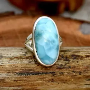 Larimar Gemstone 925 Sterling Silver Gifts for Her Ring Jewelry All Size - Picture 1 of 6