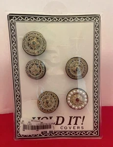 5 fundas de botones vintage años 60 con cuentas estilo victoriano clip en metal tono dorado EE. UU. - Imagen 1 de 2