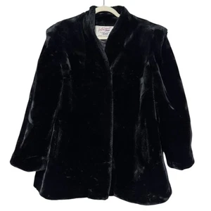 Vintage Glenoit Intrigue Kunstfellmantel Damen Gr. XL schwarz Hollywood Glam Mobwife - Bild 1 von 9