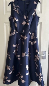 Phase Eight Jordyn Dress size 10 Navy Blue Floral Midi Jacquard fit & flare - Picture 1 of 7