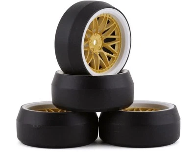 Yeah Racing Spec DLS Wheel Offset +6 (White/Gold) Tire For 1/10 Drift Tires 4pcs - Image 1 of 4
