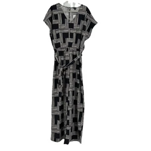 NEW Ann Taylor Black White Print Jumpsuit Wide Leg Belted Contemporary Size XXL - Picture 1 of 11