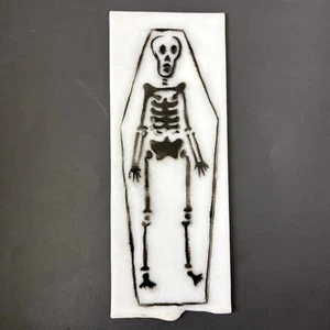 Black Skeleton White Glass Panel 10x4 Skull Coffin Stained Glass Lamp Craft Art - Picture 1 of 4