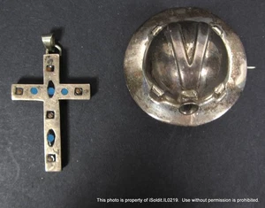 PLATA ESTERLINA CRUZ MÉXICO COLGANTE Y ALFILER CASCO MINERO Ambos Marcados 925 - Imagen 1 de 7