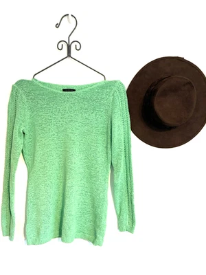 Rachel Zoe Green Cotton Pullover Sweater Crocheted  Crew Open Knit Medium EUC - Image 1 of 4