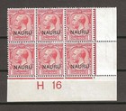 NAURU 1916/23 SG 2 1d Bright Scarlet Control Block H 16 MINT