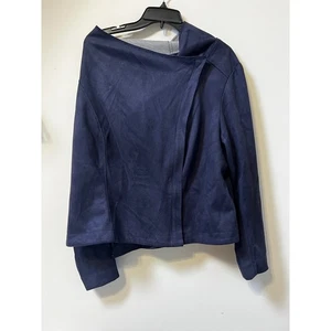 Gibson Latimer Blue Suede Asymmetrical Zipper Front Drape Jacket - Picture 1 of 7