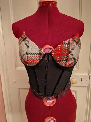 CorsetSize xs Mesh black Boned Padded breast areaTweed tartan - Image 1 of 4
