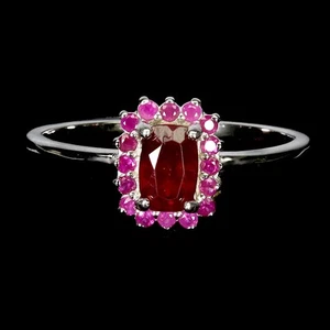 925 Sterling Silver Ring Octagon Ruby 6x4mm Ruby Natural Gemstone Size 8 - Picture 1 of 14