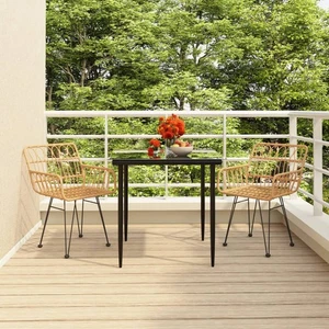 Garden Dining Set Black Steel, Tempered Glass, Polyethylene Medium - Picture 1 of 10