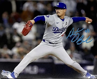 ANTHONY BANDA DODGERS SIGNED 8X10 2024 WORLD SERIES PITCHING PHOTO PSA - Image 1 of 3