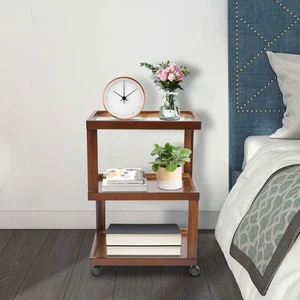 3-Tier Dark Brown Wood Nightstand End Table for Small Spaces with Open Storage - Picture 1 of 14