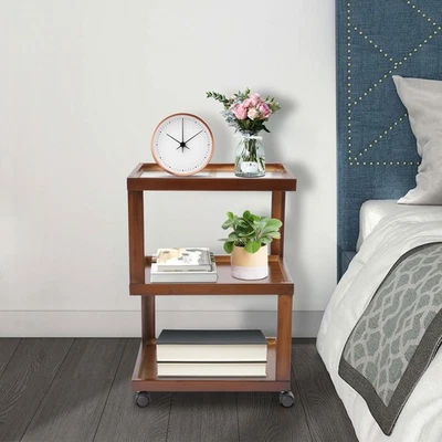 3-Tier Dark Brown Wood Nightstand End Table for Small Spaces with Open Storage - Image 1 of 4