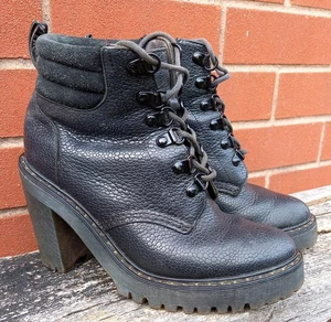 DR MARTENS PERSEPHONE FL WOMENS BLACK HIGH HEEL PATTERNED LEATHER BOOTS SIZE UK4 - Picture 1 of 15
