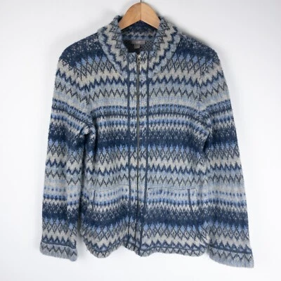 Suéter para mujer Jill pequeño azul mezcla de lana cremallera completa Nordic Fair Isle Foto 1 de 4